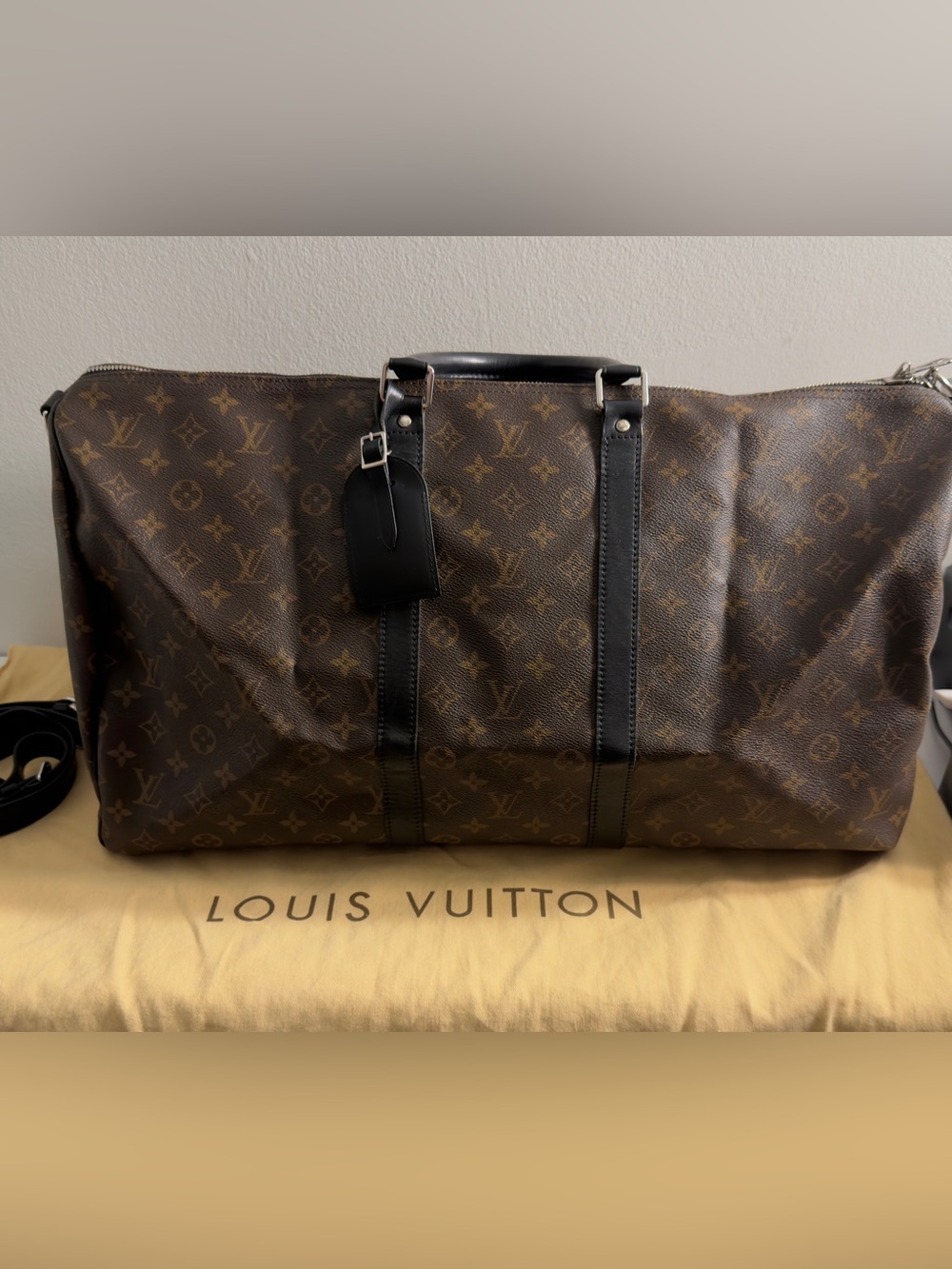Louis Vuitton Keepall 55 Macassar Monogram Duffle Brown/Black Canvas leather